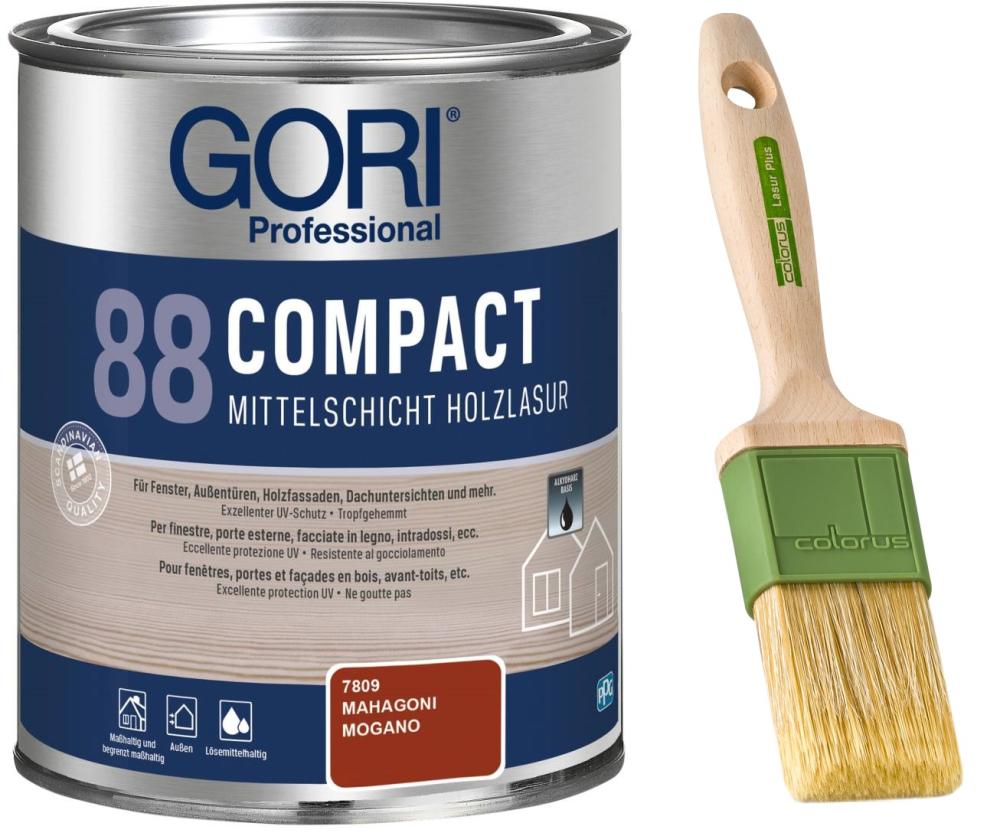 GORI 88 Compact-Lasur – Mittelschichtige Holzlasur (0,75 Liter) - Mahagoni + Profi Pinsel